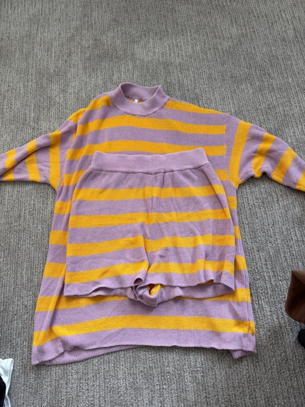 Striped Lavender and Yellow Knit Sweater Set - Women